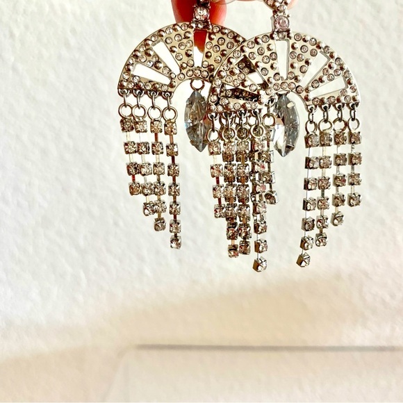 Silver Arch Crystal Chandelier Statement Earrings - Picture 4 of 4
